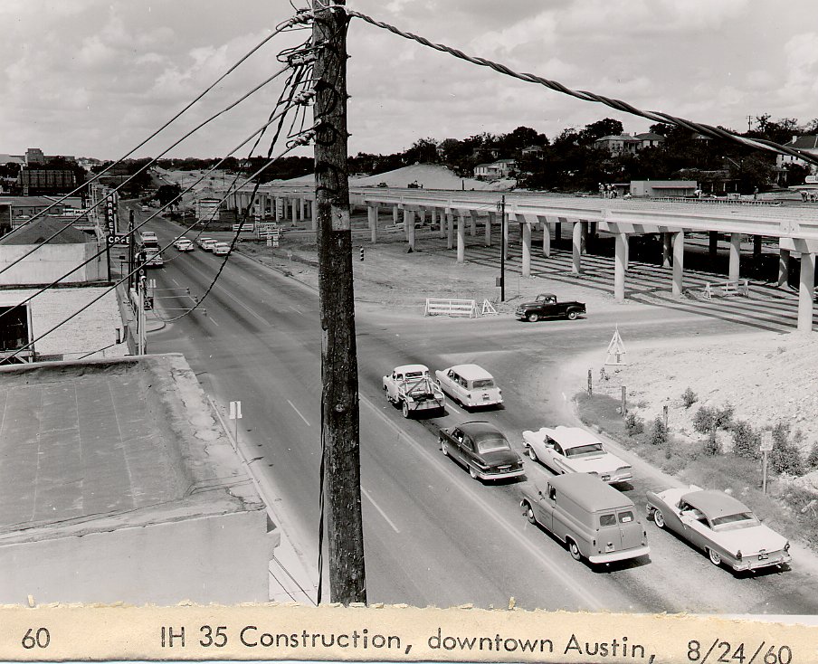 Construction of I-35 near 6th St, August 24, 1960.